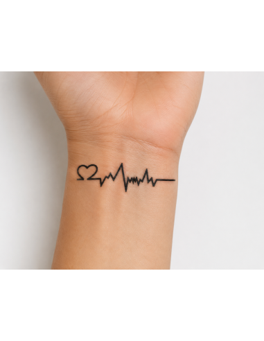 Pierre Tatouage Temporaire Electrocardiogramme, Ligne De Vie Cœur Bat.