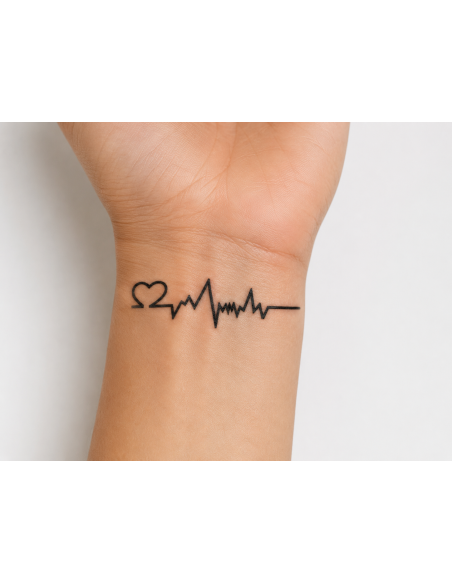 Pierre Tatouage Temporaire Electrocardiogramme, Ligne De Vie Cœur Bat.