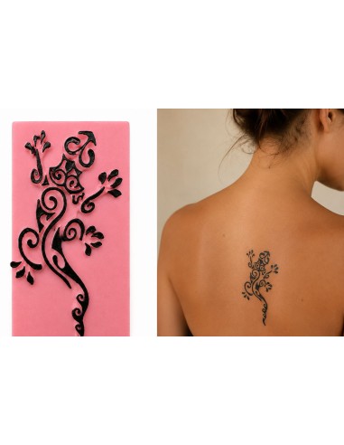 Tatouage Temporaire, Gecko Ou Salamandre Maori Tampon Pierre A Tatouer