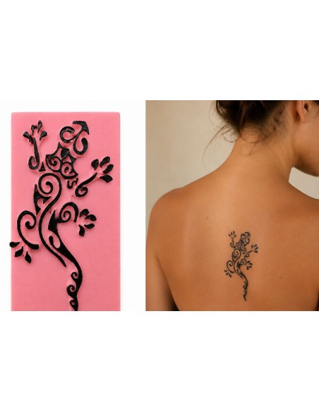 Tatouage Temporaire, Gecko Ou Salamandre Maori Tampon Pierre A Tatouer